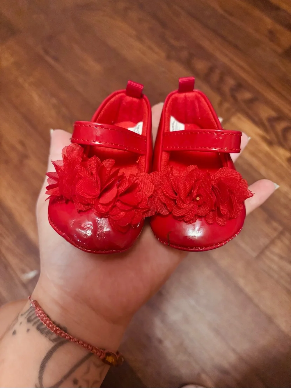 Red Floral Mary Jane Kids Shoes